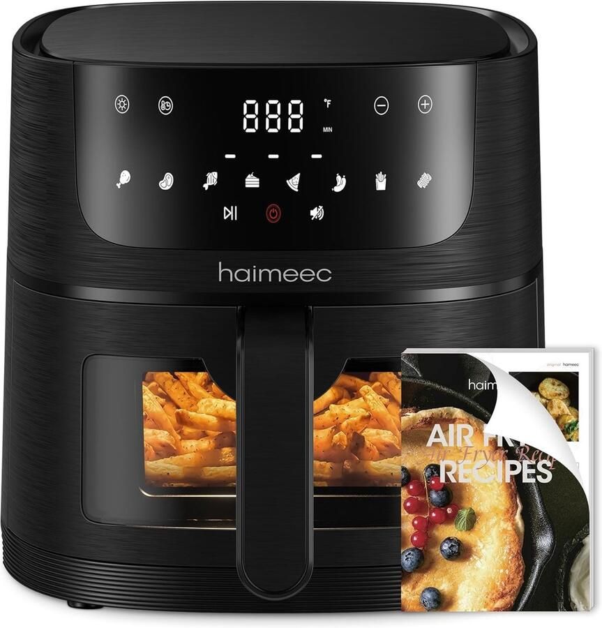 Luchtfriteuse Grijs 35 x 27 x 26 cm Digitale Airfryer met 8 Voorinstellingen en Antiaanbaklaag Voor Gezond Koken