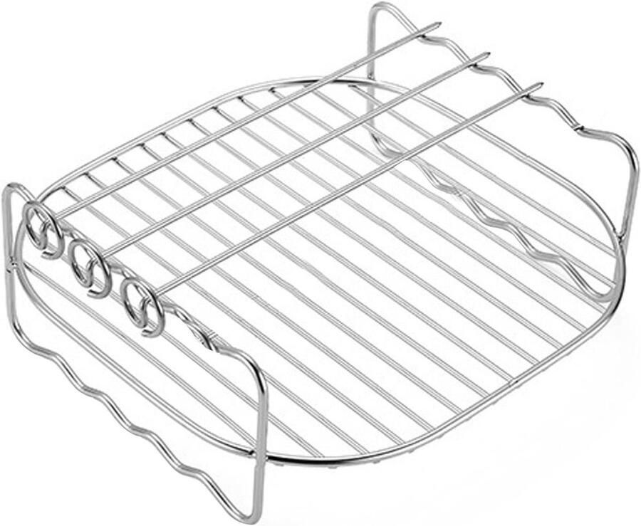 Luchtfriteuse Grill Rek Dubbellaags Mand Dubbel Koken Inclusief Spiesen Tot 8 Inch