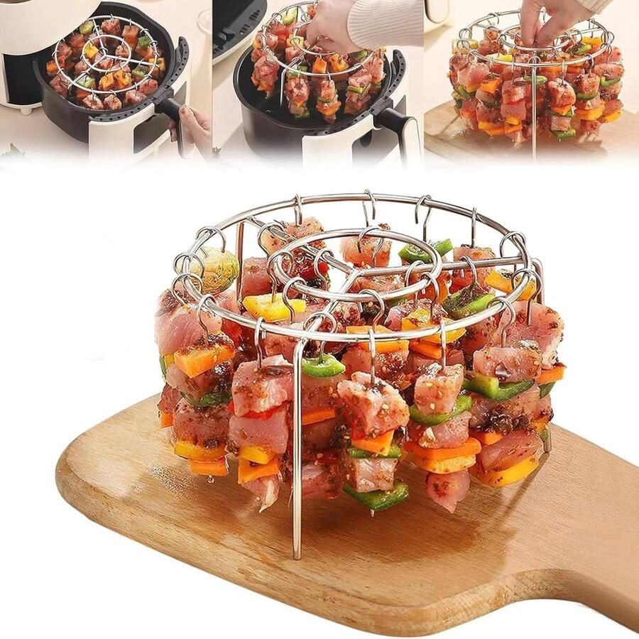 Luchtfriteuse Grill RVS Rek Verticaal Grillen Ontwerp Zonder Flip 24 Spiesjes Zilver