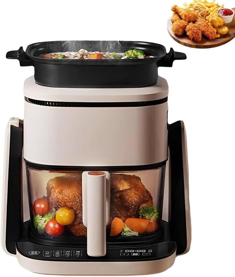 Luchtfriteuse Grillpan Airfryer Koekenpan Gezinsmaaltijden Bereiden 360 Graden Flip 4L Mand Wit