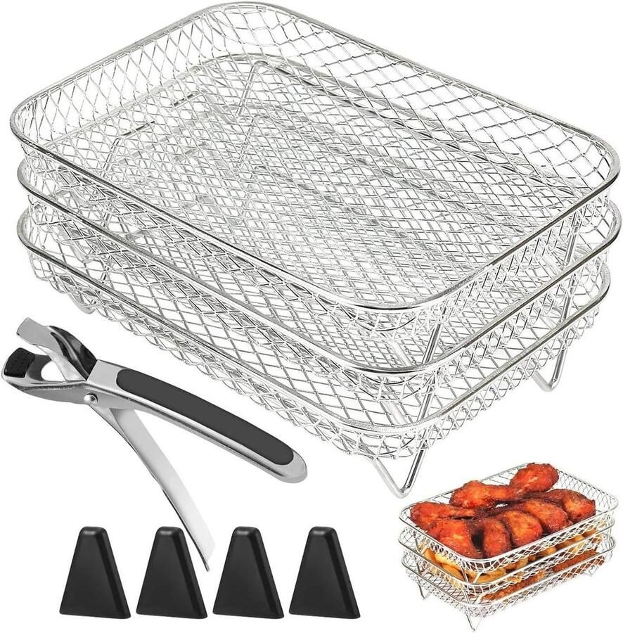 Luchtfriteuse Grillrek Airfryer Accessoire Meerlaags Koken Stapelbaar Ontwerp 14.4D x 11.1B cm Zilver