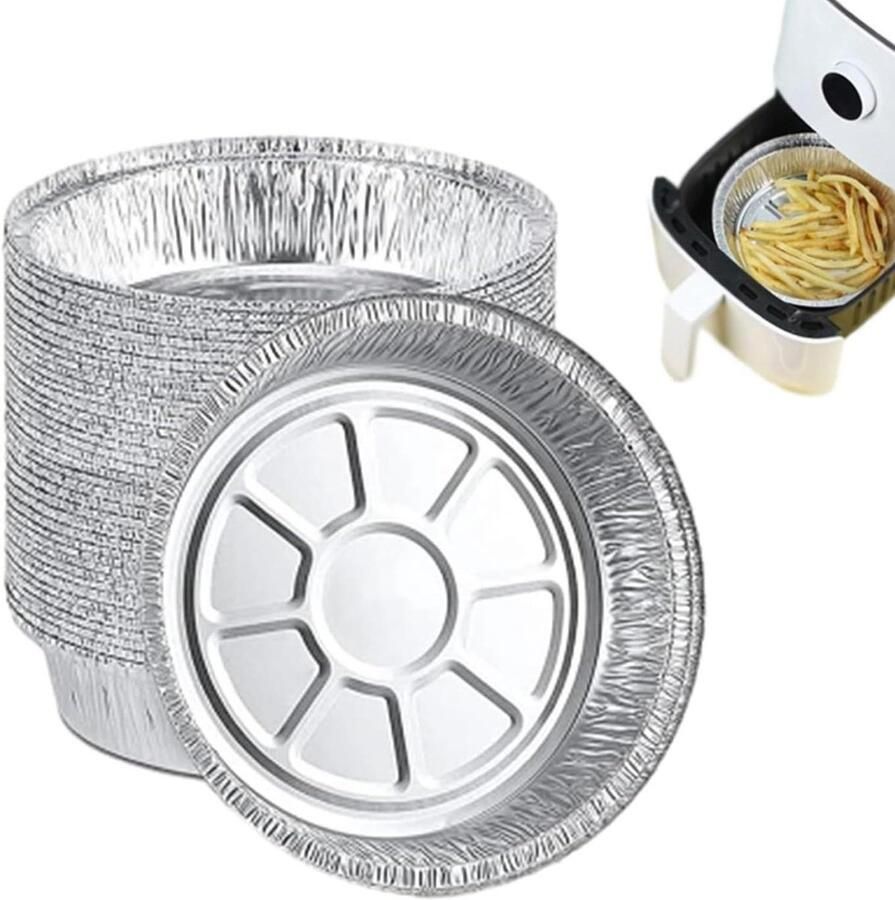 Luchtfriteuse Inzetstukken Airfryer Bakjes Aluminiumfolie Gezond Koken Antiaanbaklaag 50 stuks Grijs
