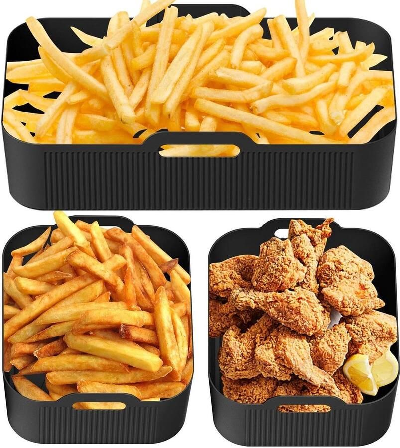 Luchtfriteuse Inzetstukken Herbruikbare Manden Veilig Koken Hittebestendig tot 464°C Past 8-10L Zwart