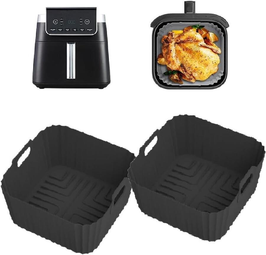 Luchtfriteuse-inzetstukken voor Ninja AF140 AF141 AF180 AF181 herbruikbare inzetstukken voor heteluchtfriteuse mand BPA-vrij 2 stuks vierkante reserves