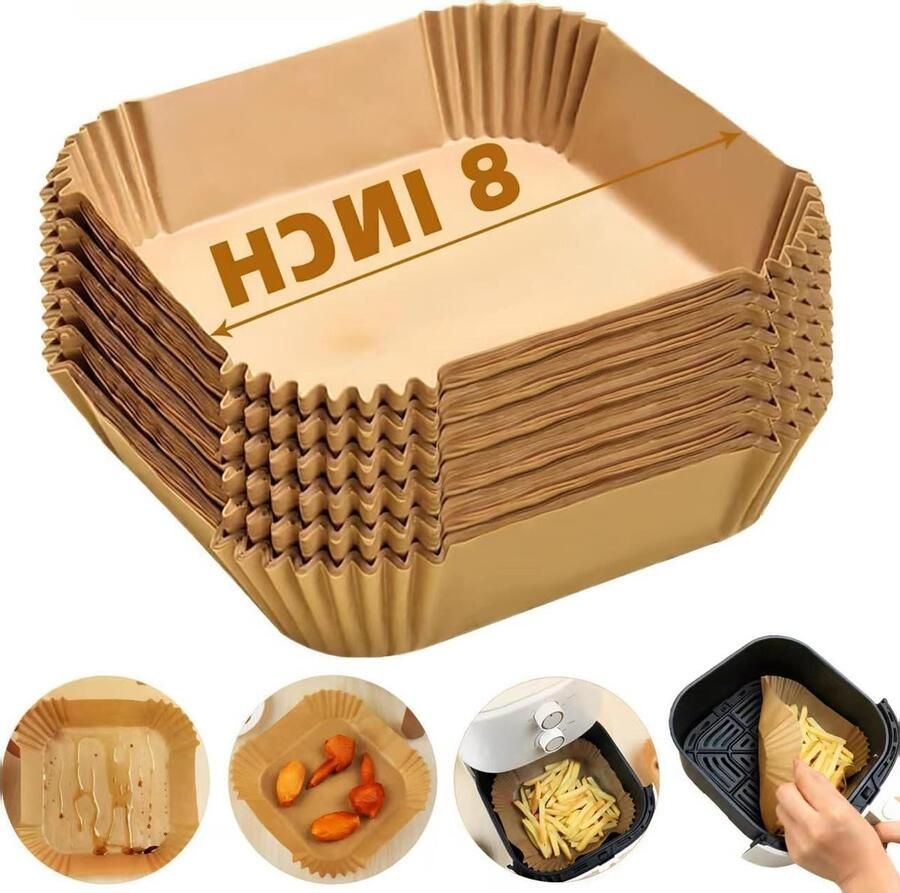 Luchtfriteuse Liners Airfryer Papier Hygiënisch Bakken Non-stick 8 inch Vierkant 400 stuks Bruin