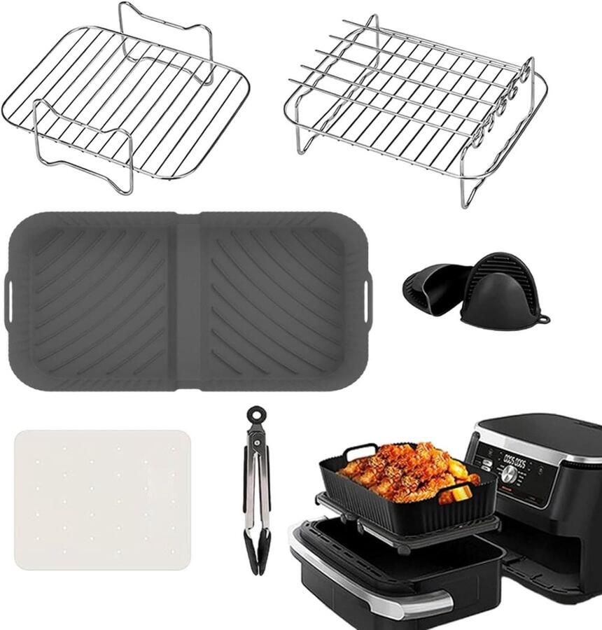 Luchtfriteuse Mand Siliconen Voering Veilig Koken Gelijkmatige Luchtcirculatie 20 x 6.5 cm Zwart