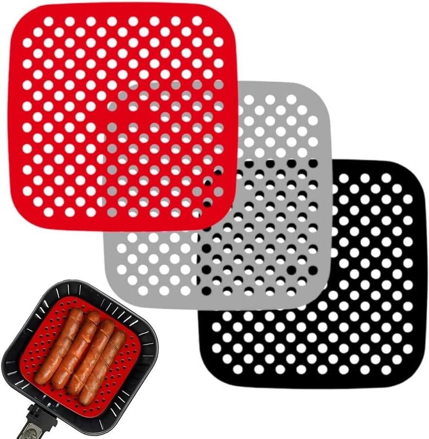 Luchtfriteuse Matten Airfryer Onderleggers Gelijkmatig Bakken Geperforeerd Ontwerp 3 stuks 21.5cm Assorti