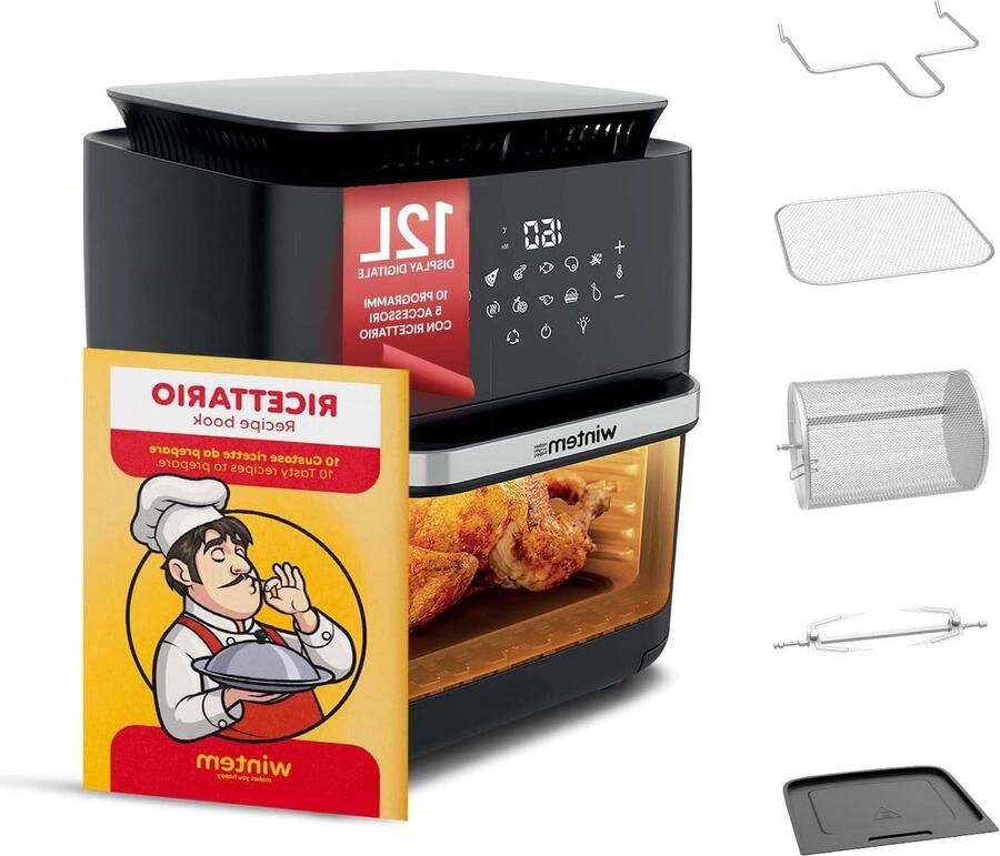 Luchtfriteuse met Dubbele Deur Heteluchtoven Grote Maaltijden Bereiden Twee Manden 12 Liter Zwart