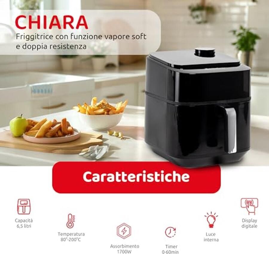 Luchtfriteuse met Soft-Stoom Digitale Display en 8 Vooraf Ingestelde Programma's 6 5 L