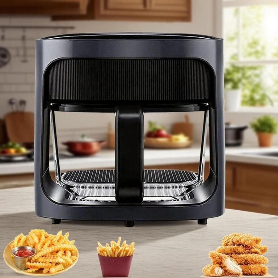 Luchtfriteuse multifunctionele elektrische friteuse 6l olievrije luchtfriteuse visuele luchtfriteuse in de thuisglas LED-display temperatuuraanpassing met 7 voorinstellingen panoramisch