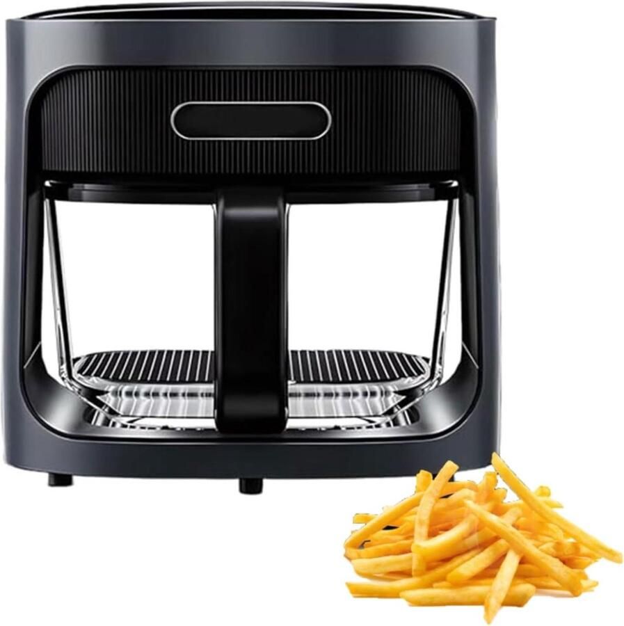 Luchtfriteuse Olievrije Frituurpan Gezond Koken Panoramisch Zicht 6 Liter Capaciteit Zwart