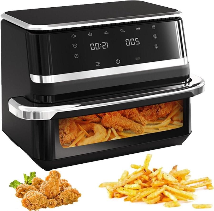 Luchtfriteuse Oven Digitale Frituurpan Gezond Koken Zichtbaar Glazen Venster 12 Liter Capaciteit Zwart