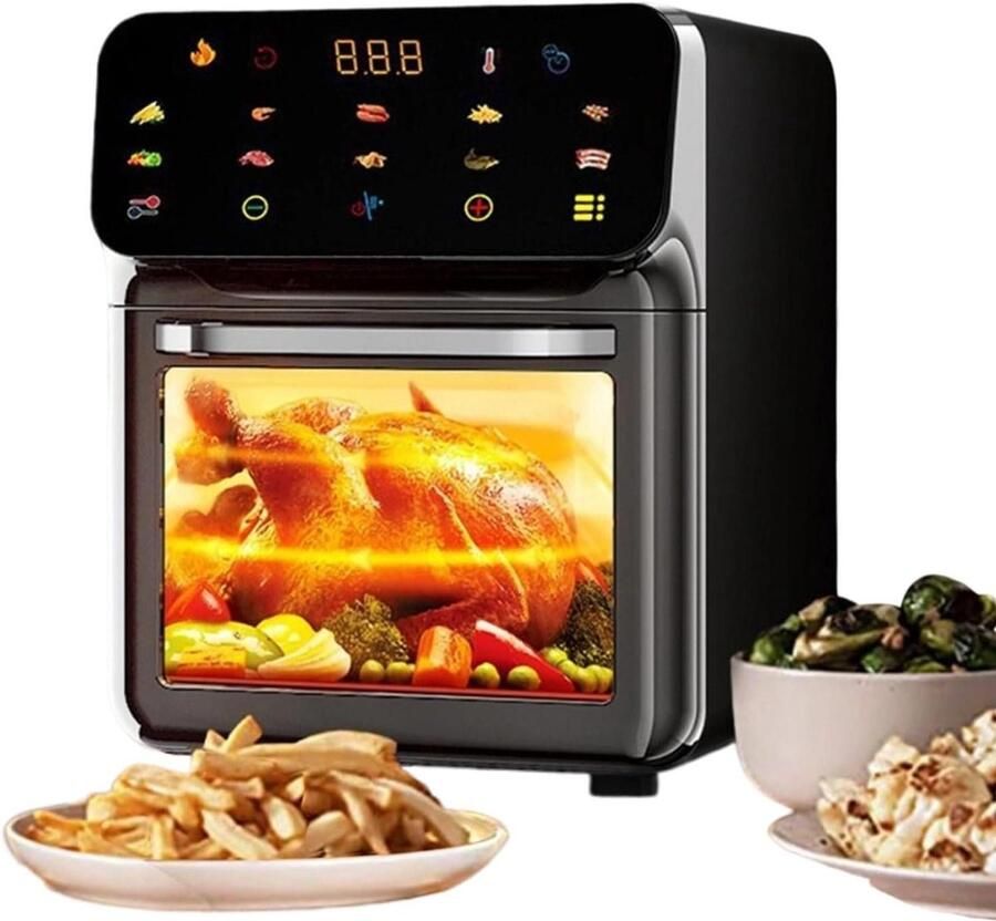 Luchtfriteuse Oven Heteluchtoven Airfryer Gezinsmaaltijden Bereiden Dubbele Temperatuurzone 18 Liter Zwart