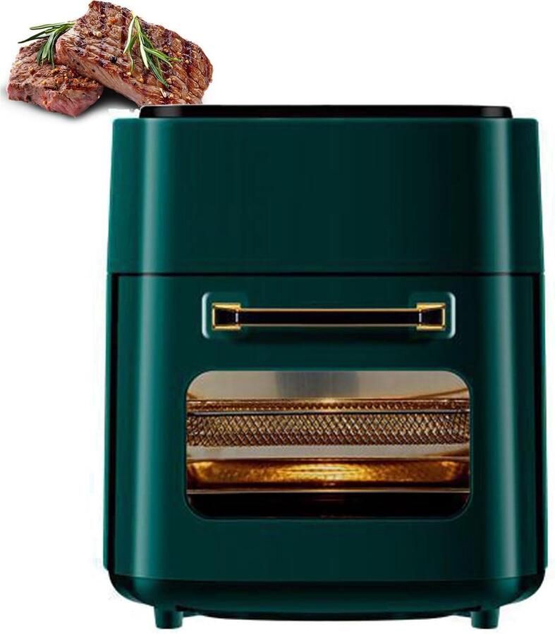 Luchtfriteuse Oven Mini Elektrisch Snelle Maaltijden Digitaal Touchscreen 15 Liter Capaciteit Groen