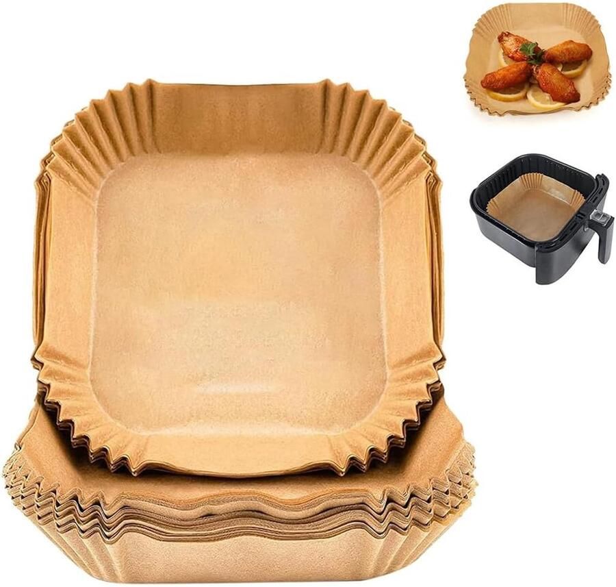 Luchtfriteuse Papier Wegwerp Bakpapier Gemakkelijk Koken Anti-aanbak Laag 20-23 cm Vierkant