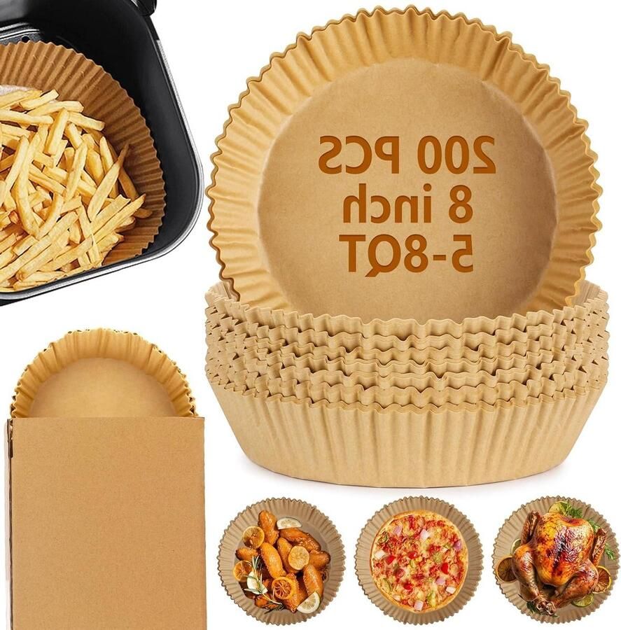 Luchtfriteuse Papieren Voeringen Perkamentpapier Airfryer Koken en Bakken Anti-aanbaklaag 200 stuks Bruin