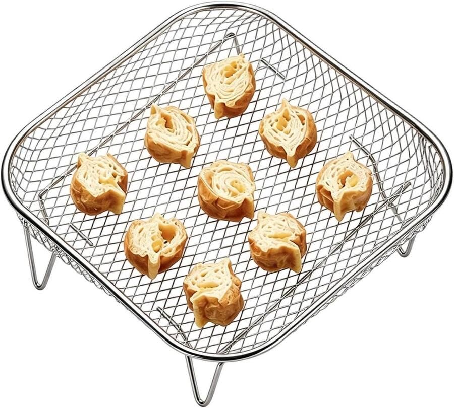 Luchtfriteuse Plaat Airfryer Rack Gelijkmatig Koken Roestvrij Staal 13.5x6.7cm Zilver