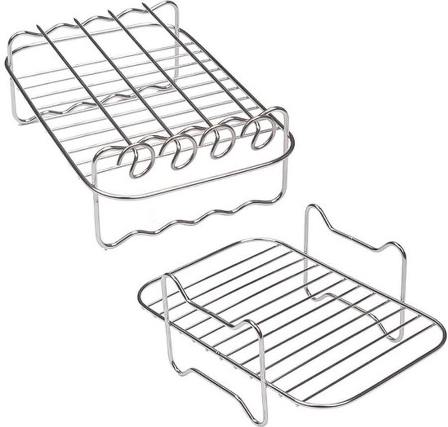 Luchtfriteuse Rack Roestvrij Staal Multifunctioneel Laagrek Grill Pan Accessoires 4 Barbecuestokken Veilig en Duurzaam Glad Gepolijst Grillrek
