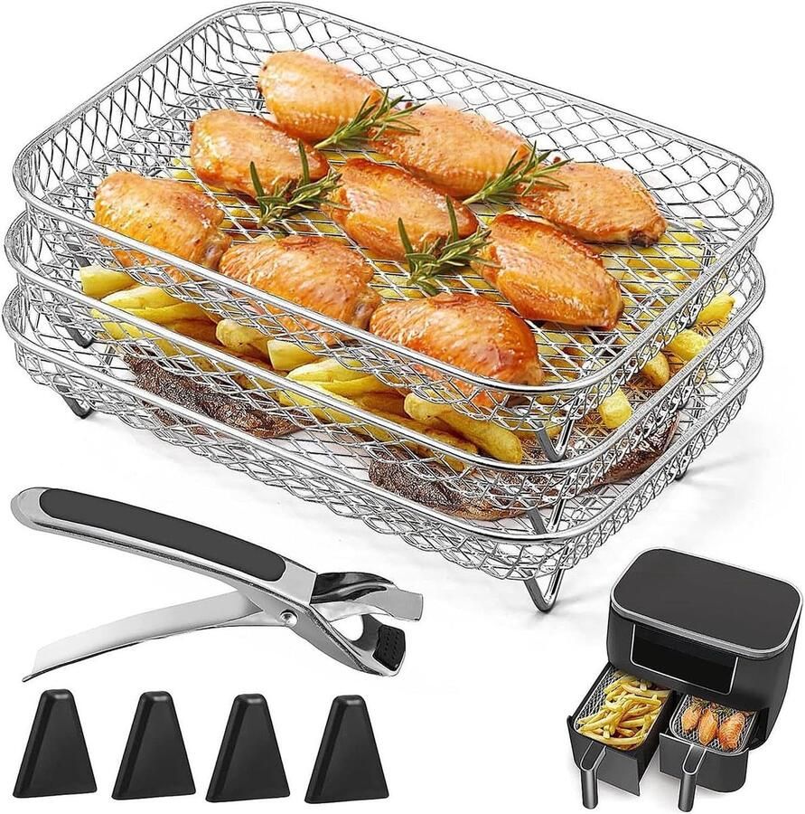 Luchtfriteuse rek Accessoires mand Meerlagig koken Stapelbaar ontwerp 20 x 14 x 10 cm Zilver
