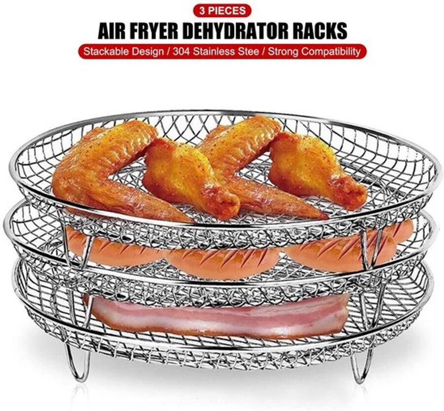 Luchtfriteuse Rek Stapelbaar Ontwerp Roestvrij Staal Geschikt voor Dehydrator Oven en Vaatwasmachinebestendig 20 x 9 x 4 cm Droogrek