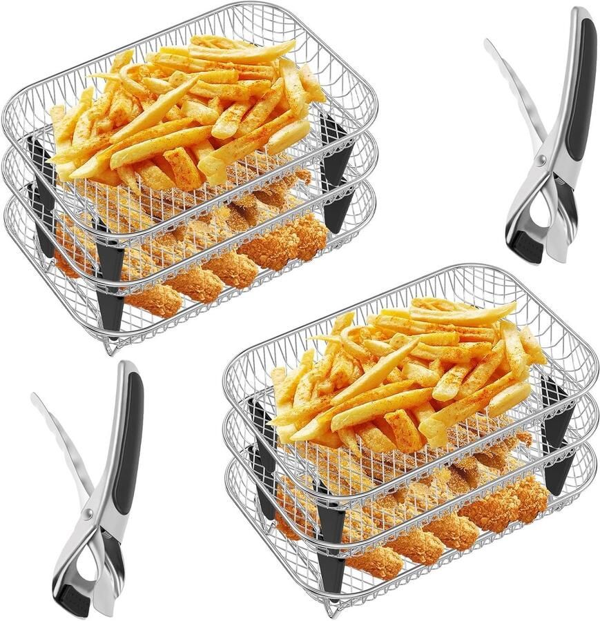Luchtfriteuse Rekken Accessoires Stapelbaar Extra Koken Roestvrij Staal 19x13x9cm Zilver