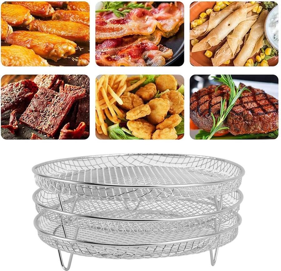 Luchtfriteuse Rekken Friteuse Accessoires Extra Kookruimte Stapelbaar Ontwerp 8 Inch Zilver