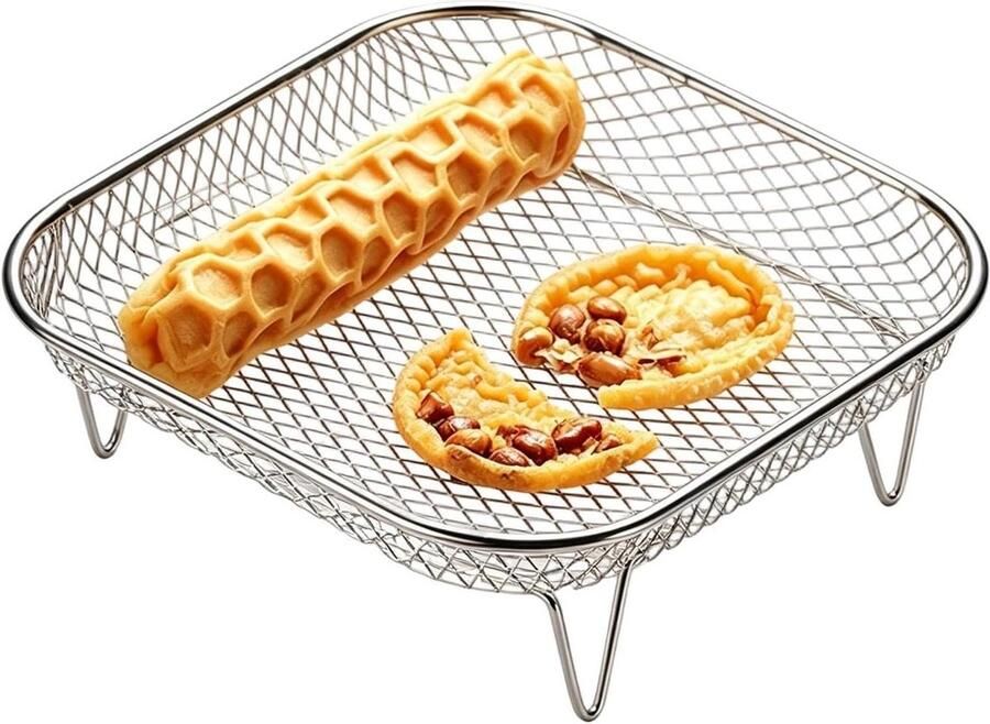 Airfryer Kookmand Grillrek Oven Gezond Koken Roestvrij Staal 20 x 20 x 7 cm Zilver