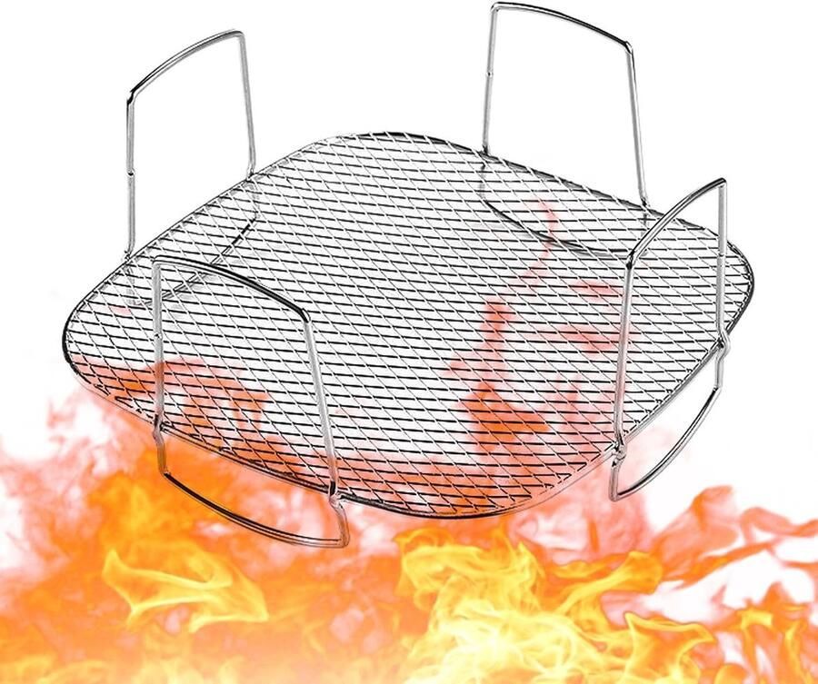 Luchtfriteuse Rooster Spekrooster Bakplaat Gelijkmatig Bakken Vaatwasmachinebestendig 21.3 x 21.3 cm Zilverkleurig