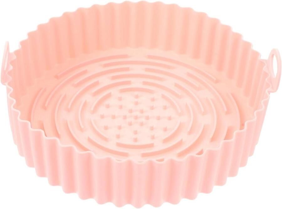 Luchtfriteuse Siliconen Bakvorm Airfryer Mand Pot Voorkomt Aanbakken Met Handvat 20x20x5 cm Roze