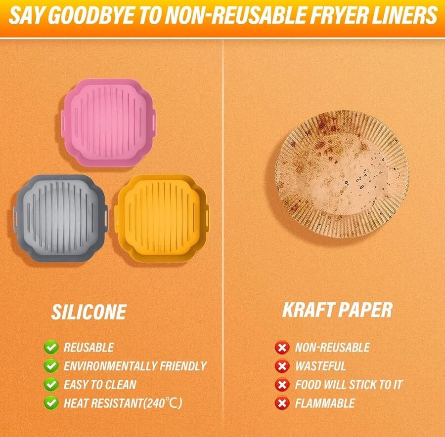 Luchtfriteuse siliconen pan 3 stuks herbruikbare airfryer siliconen pot 20 3 cm herbruikbare Air Fryer Liner vervanging van perkament Liner Paper Air Fryer siliconen
