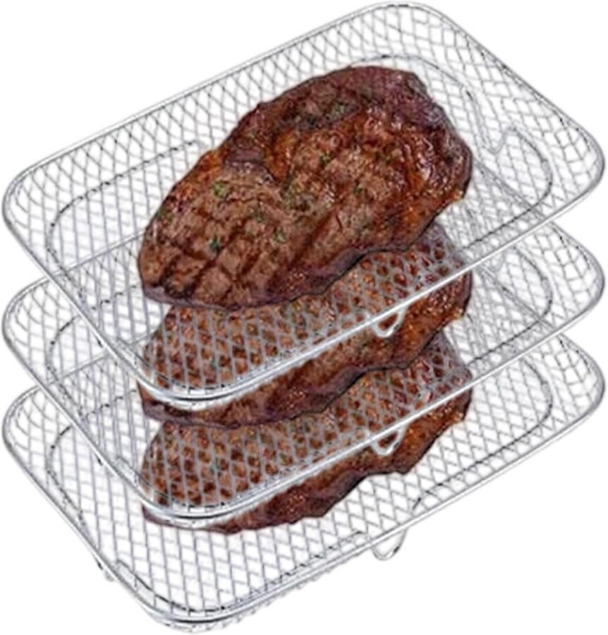 Luchtfriteuse Spekrek Grillrooster Ovenrek Koken Bakken Braden Drielaags Ontwerp 19.5 x 13.4 cm Zilver