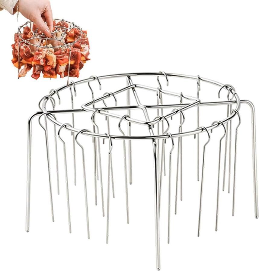 Luchtfriteuse Spiesjesrek Verticale Grill Kabobs Bereiden Roestvrij Staal 24 Spiesjes Zilverkleurig