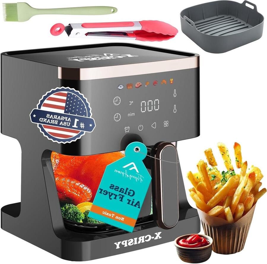 Luchtfriteuse van glas luchtfriteuse met glazen pan transparante kom voor de beste kookresultaten garnalen steak friet vleugels kip en
