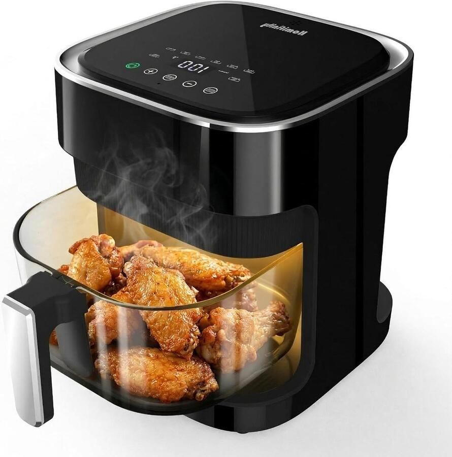 Luchtfriteuse van glas met vooraf ingestelde kookmodi 8-in-1 transparante glazen pot niet giftig vaatwasmachinebestendig 97% minder olie controle