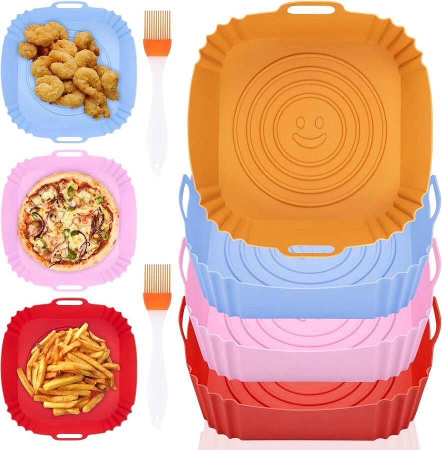 Luchtfriteuse Voering Siliconen Bakmand Gezond Koken Herbruikbaar Hittebestendig 4 stuks 20cm Multicolor