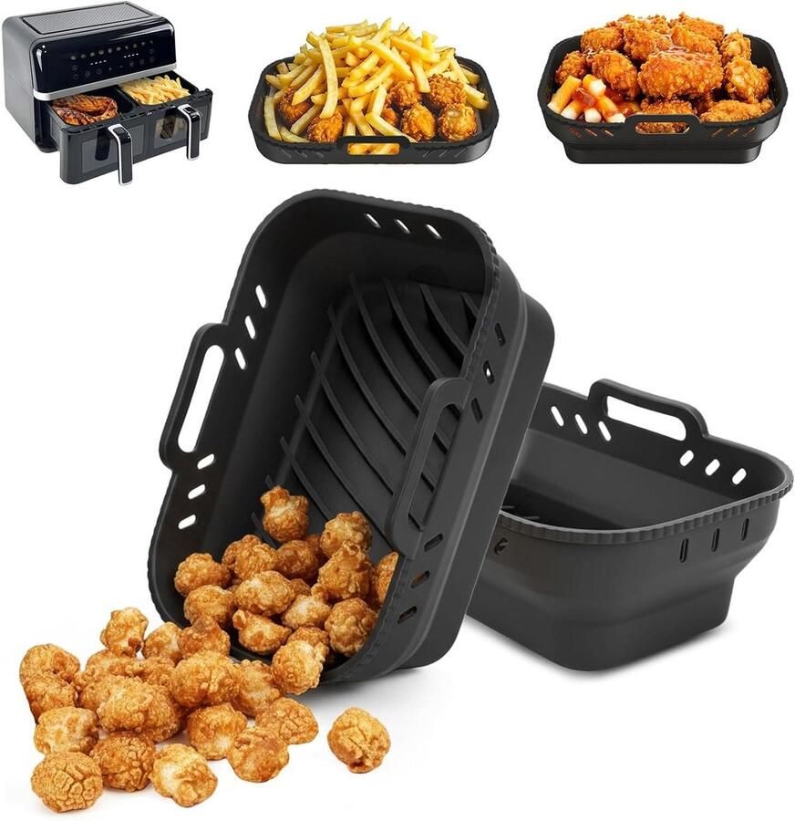 Luchtfriteuse Voeringen Airfryer Accessoires Gemakkelijk Koken Herbruikbaar Antiaanbak 2 Stuks Zwart