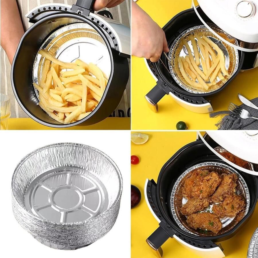 Luchtfriteuse Voeringen Aluminiumfolie Bakvormen Gemakkelijk Koken Oliebestendig Ontwerp 50 Stuks Aluminium