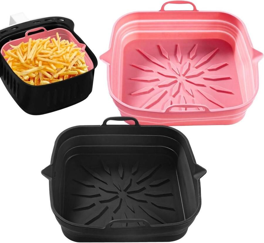 Luchtfriteuse Voeringen Siliconen Bakjes Gezond Koken Opvouwbaar Ontwerp 23.4 cm Zwart Roze