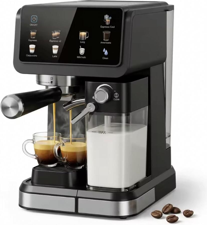 LUMÈ STORE Espressomachine 20 Bar – Koffiemachines – Koffiezetapparaat – Touchscreen – Latte Cappuccino – Zelfreinigend – Zwart
