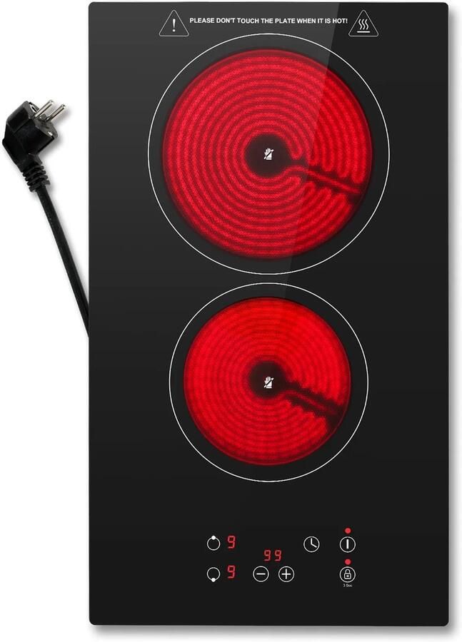 LUMÈ STORE Kookplaat 2-Pits – 3000W Elektrisch – Touch Control – Fornuis – Inductie Glazen Kookplaat Kinderslot – Zwart