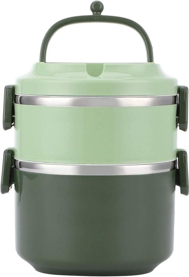 Lunch Box Thermos Container Warm Eten Meenemen Dubbelwandig RVS Middelgroot Groen