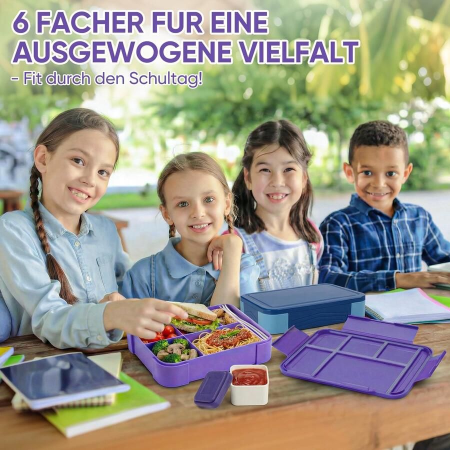 Lunchbox Kinderen met Vakken Lekvrij 1300ml BPA-vrij Bento Box ook met 5 Compartimenten & Sausbakje Broodtrommel voor School Kleuterschool & Uitstapjes Lichtgewicht 340g