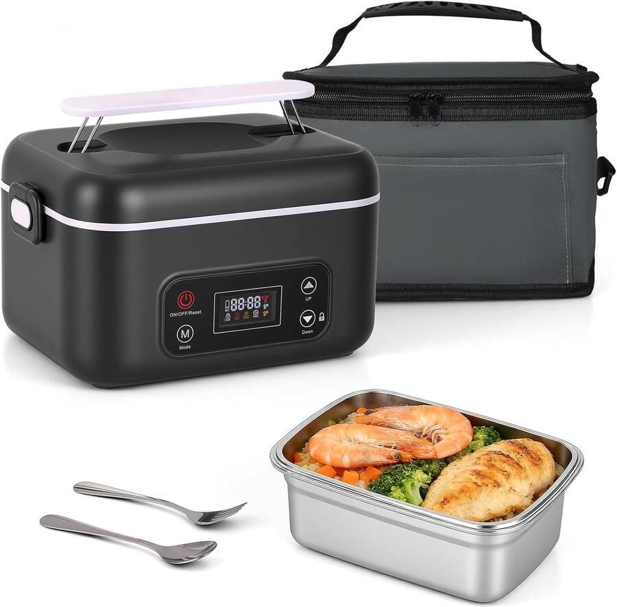 Lunchbox Oplaadbaar Elektrische Lunchtrommel Warme Maaltijden Onderweg Draadloos Oplaadbaar 1500 ml Grijs