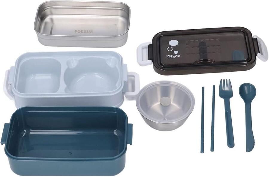Lunchbox Thermoscontainer Stapelbare Maaltijdbox Warme Maaltijden Meenemen Lekvrij en Morsbestendig 2 Lagen Blauw