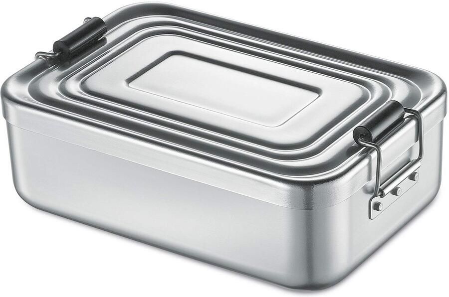 Lunchbox van aluminium voor volwassenen en kinderen broodtrommel met vakken verstelbaar met siliconen afdichting 23 x 15 x 7 cm zilver
