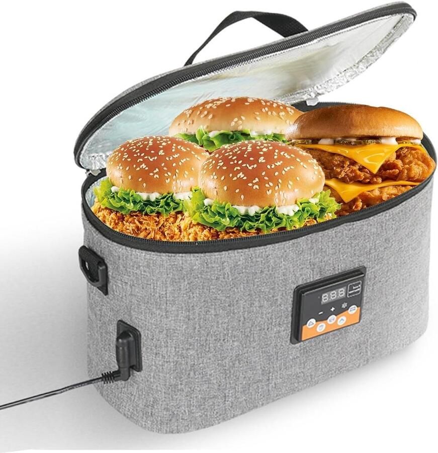 Lunchbox Verwarmer Voedselwarmer Tas Onderweg Eten Digitale Thermostaat 8 Liter Grijs