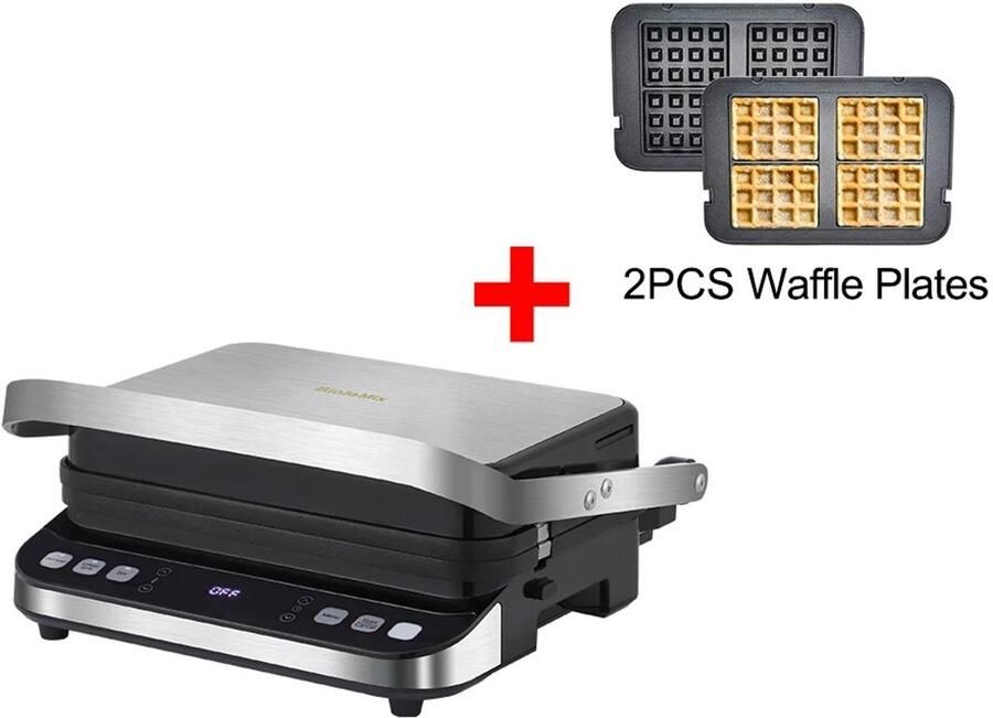 Lunekiss 2000W Digitale Contactgrill – 180° Open Grill & Bakplaat – 6 Programma s – Inclusief Extra Plaat – Anti‑aanbak