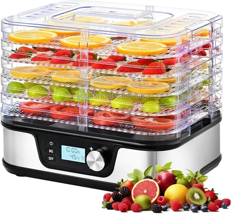 Lunekiss BPA‑vrije voedseldroger 5 trays met digitale timer temperatuurregeling 35‑70°C en 400W droogcapaciteit