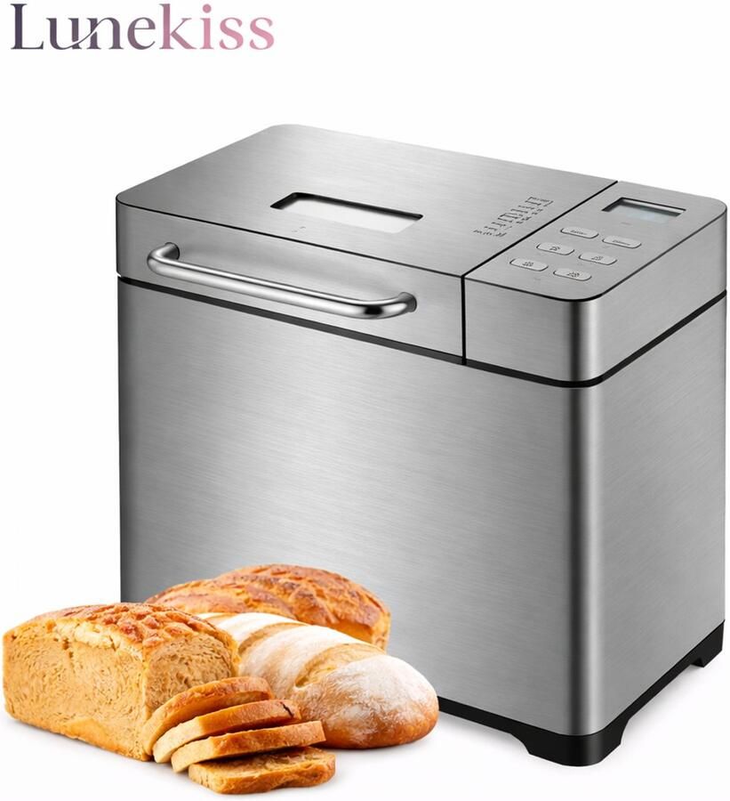 Lunekiss Broodbakmachine 1 kg – Broodbakautomaat – 19 Programma s – RVS – Timer – Fruit- en Notendispenser – 650 W