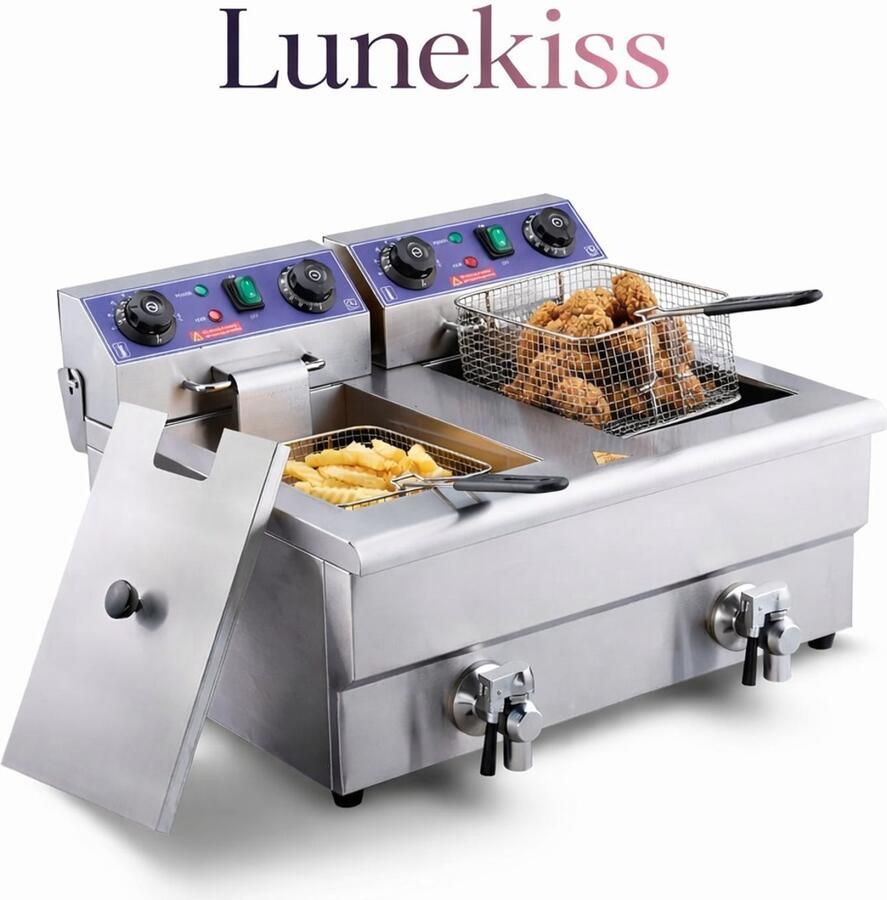 Vevor Lunekiss dubbele elektrische friteuse 2x11L met aftapkranen professionele horeca frituurpan 3000W RVS
